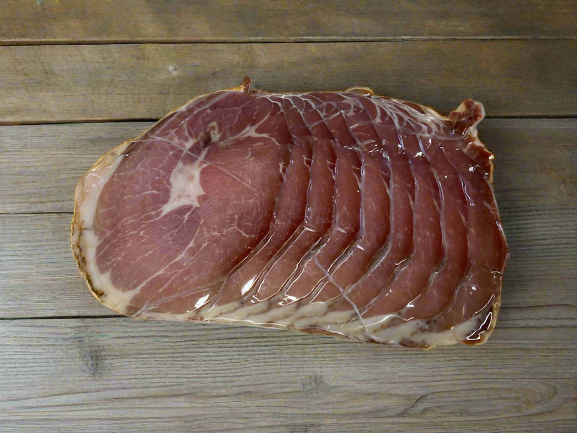 M215 Meacham Country Ham Custom Cooked and sliced in 2# package. SLICED