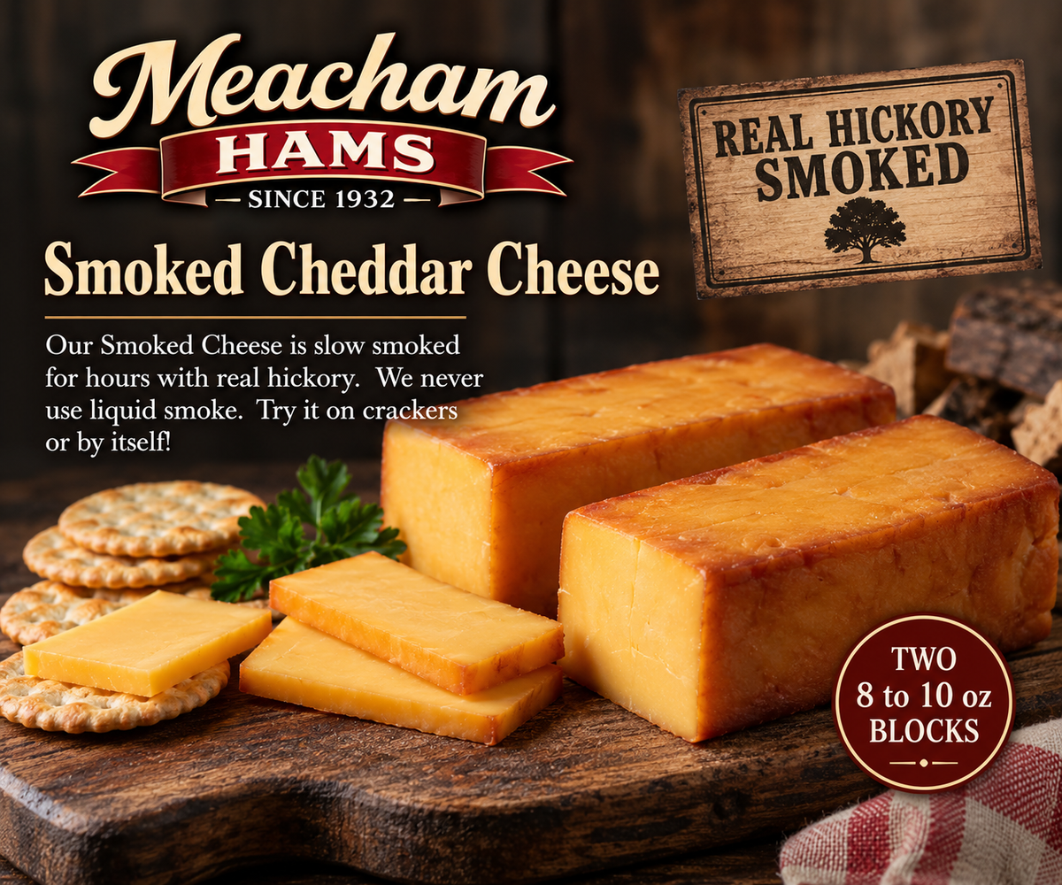 M601 Meacham Hickory Smoked Cheddar Cheese Two 8 to 10 oz blocks.